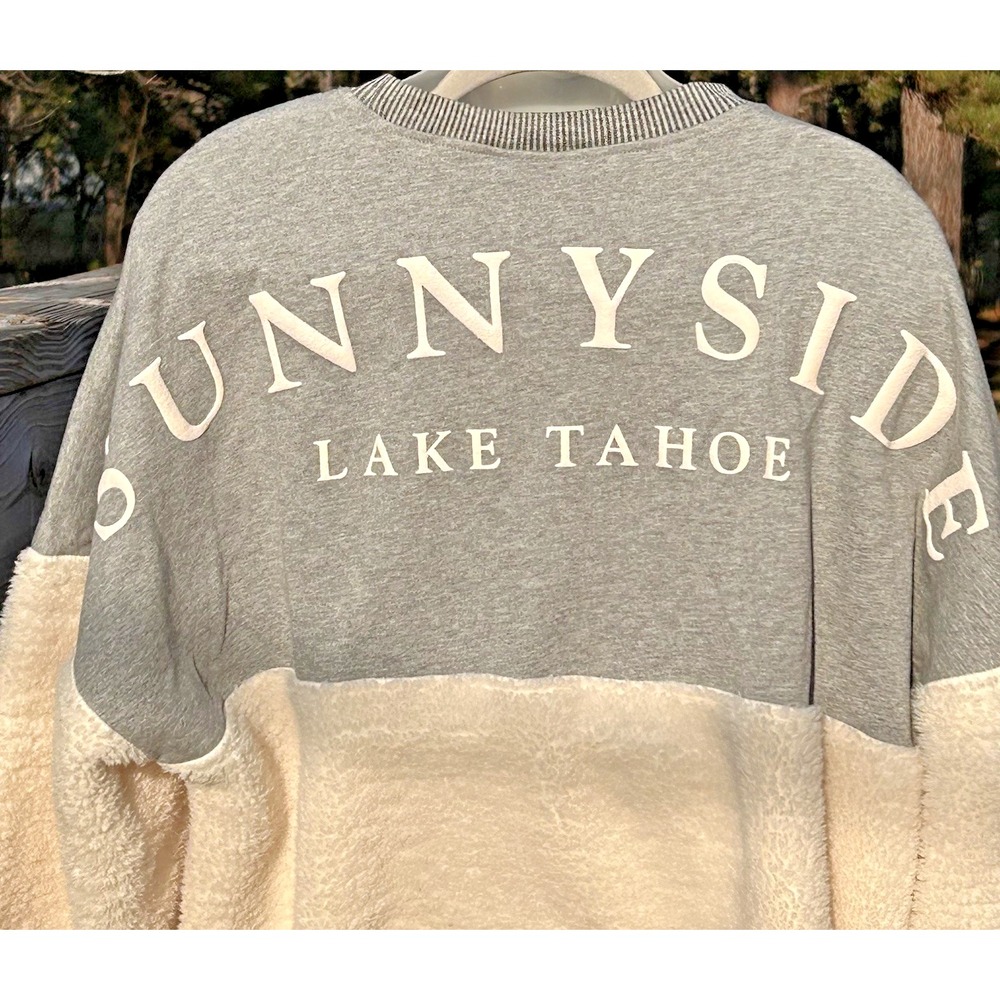 Spirit Jersey Sunnyside Lake Tahoe Cozy Sherpa pullover sweatshirt Women Lg top